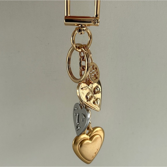 Tory Burch Mixed-Metal Heart-Face Key Ring/Bag Charm Gold and Silver Cute Faces - Picture 3 of 4